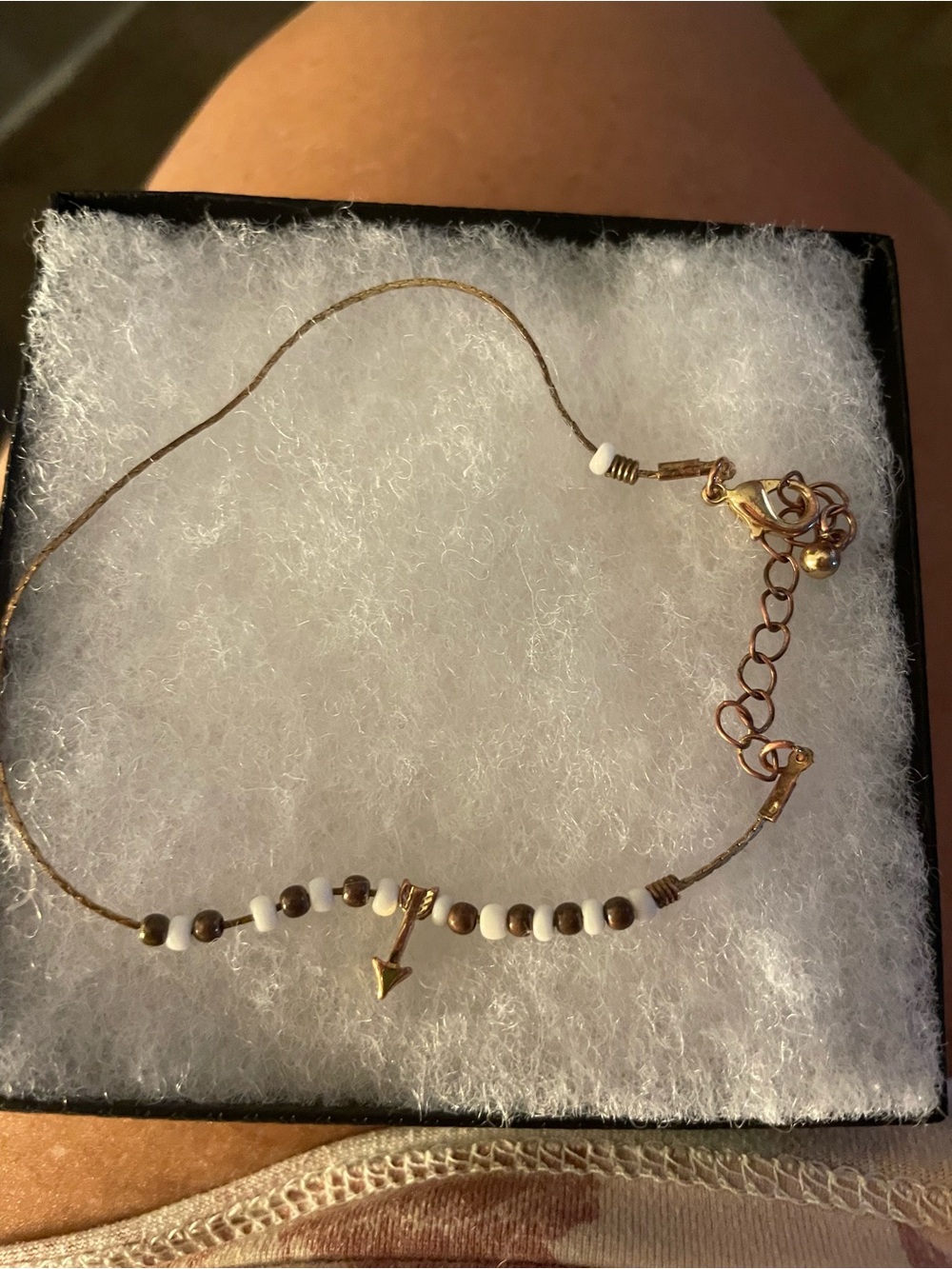 Delicate Gold Arrow Bead Bracelet - White & Bronze Beads